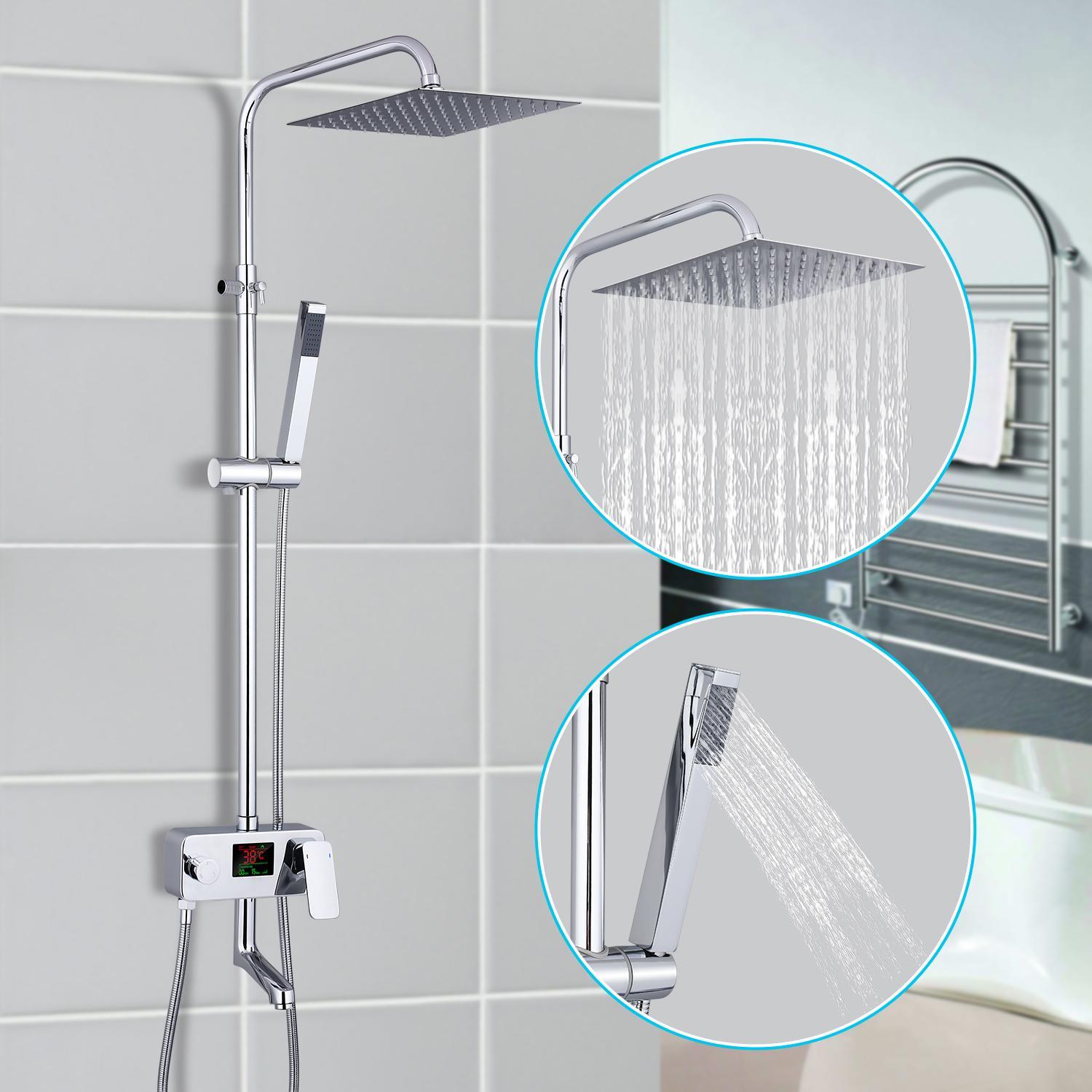 LED Digitalanzeige Wandmontage Duschkopf Handbrause FLTO